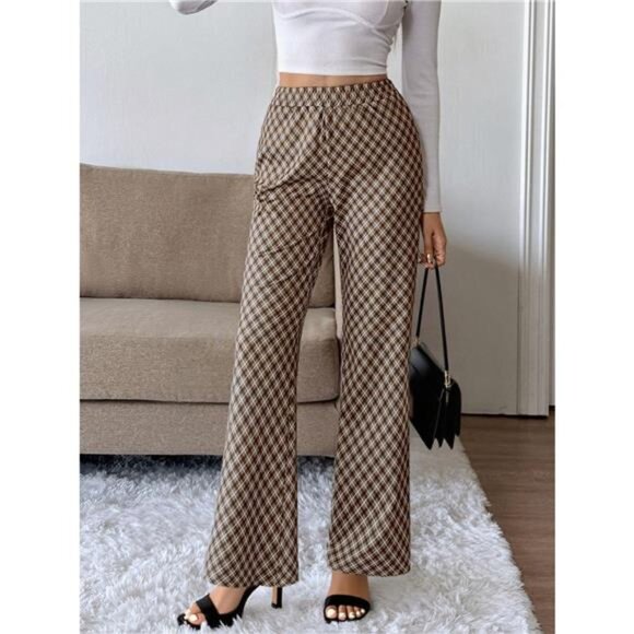 Plaid High-Waisted Wide Leg Pants - Picture 1 of 7
